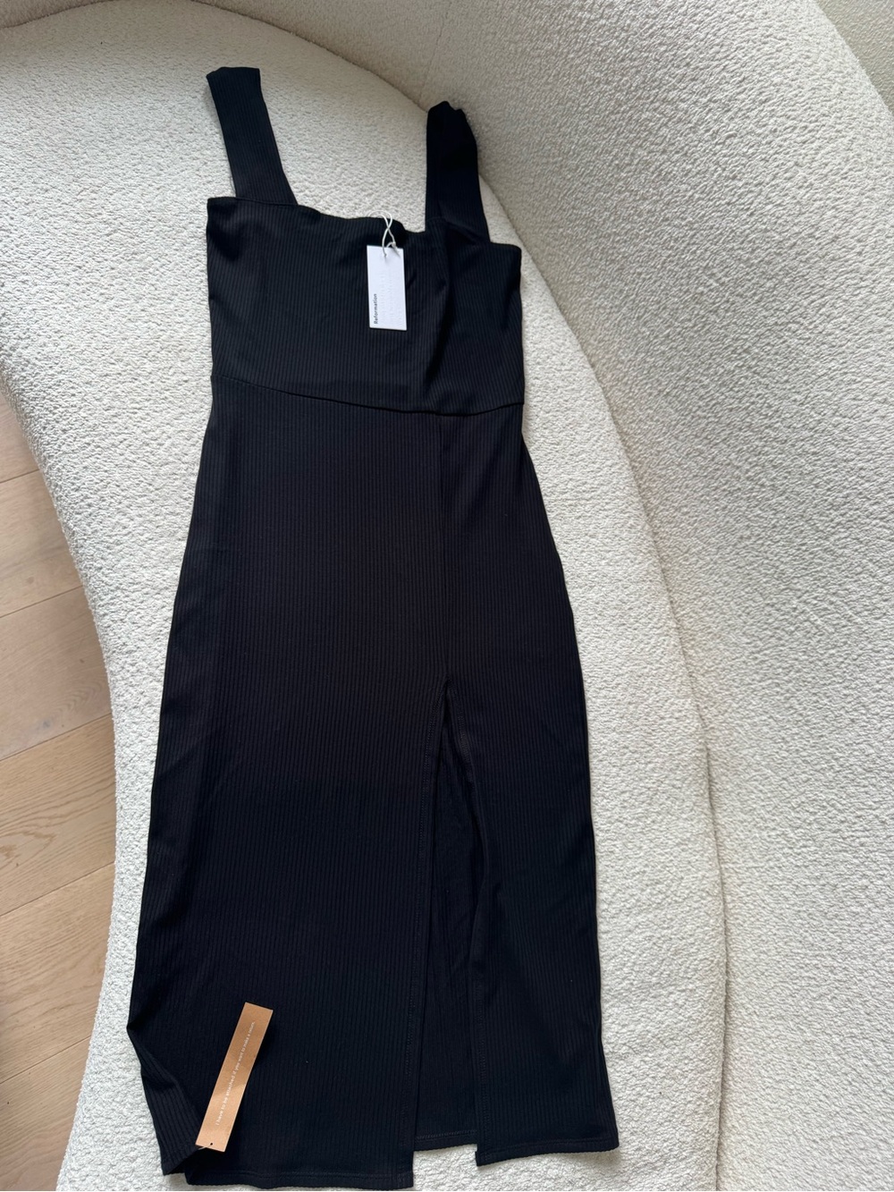 Reformation Black Ribbed Square-Strap Midi Dress